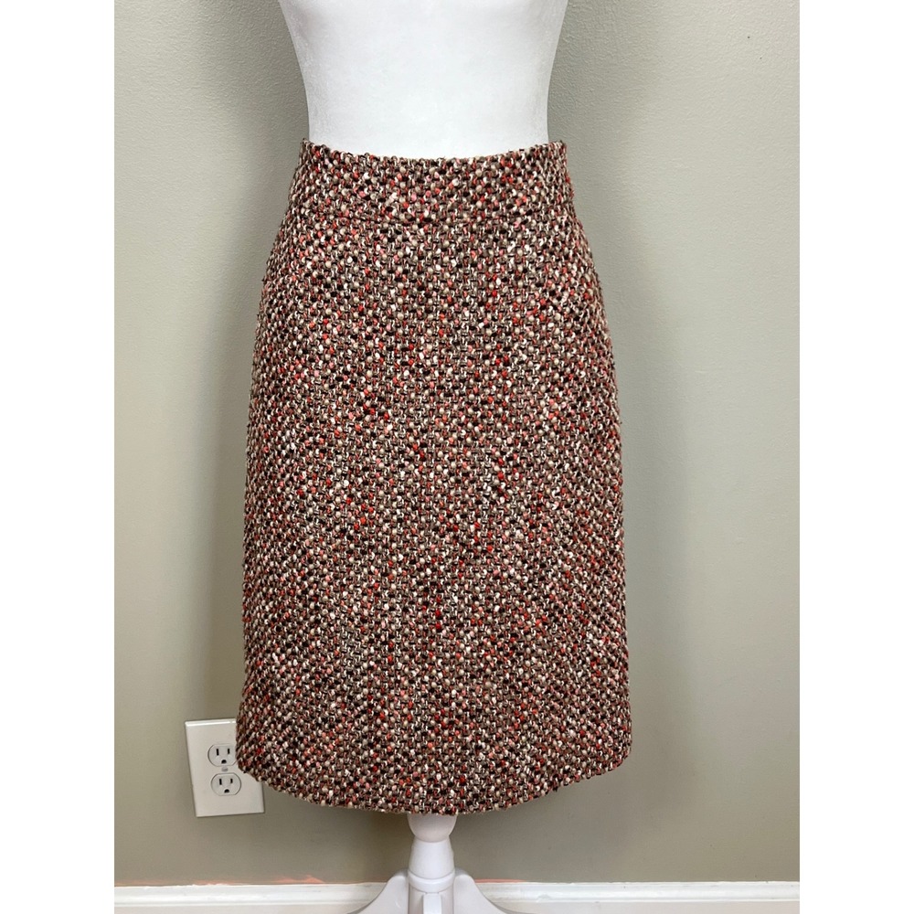 J.Crew Womens Multi Color Tweed Cotton Wool Pencil Skirt Brown Red 6 17446